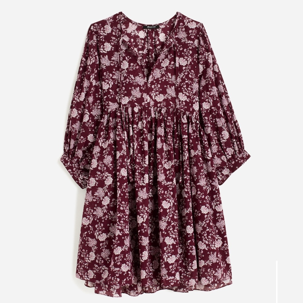Madewell Split-Neck Puff-Sleeve Dress in Floral